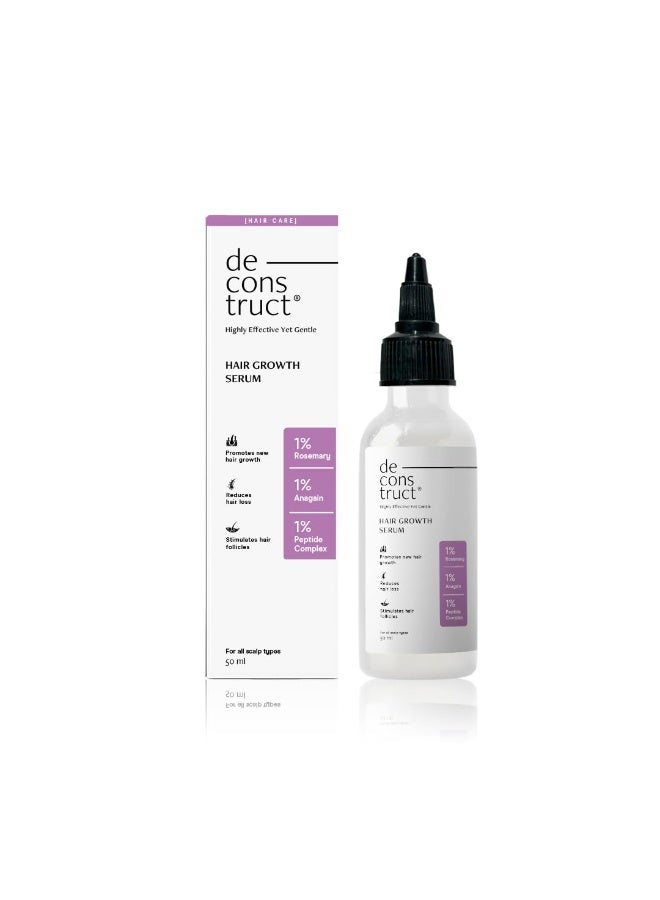 Deconstruct Hair Growth Serum with Rosemary and 1% Anagain + 1% Peptide complex | For Hair Growth & Hair Loss | Water-Based Serum for both Men & Women | 50ml - Image 1